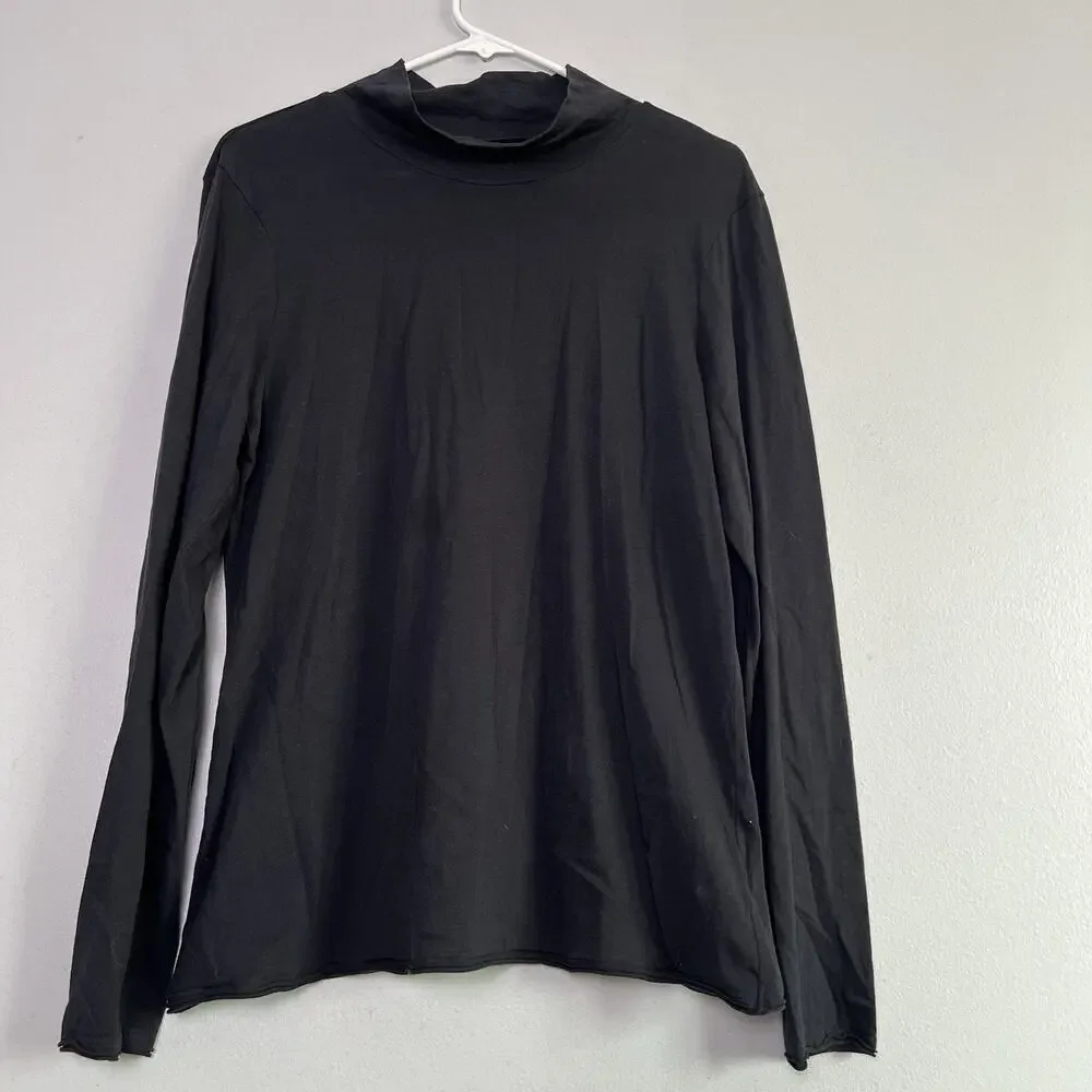 Anthropologie Women's Pullover Long Sleeve Tee Black Basic Minimalist Sz XL